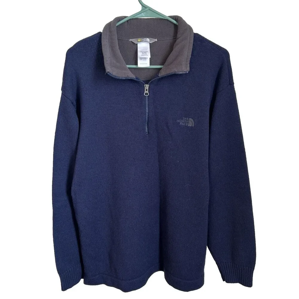 🔥The North Face 1/4-Zip Pullover Sweatshirt Men's XL Blue Casual Wool‎ Blend